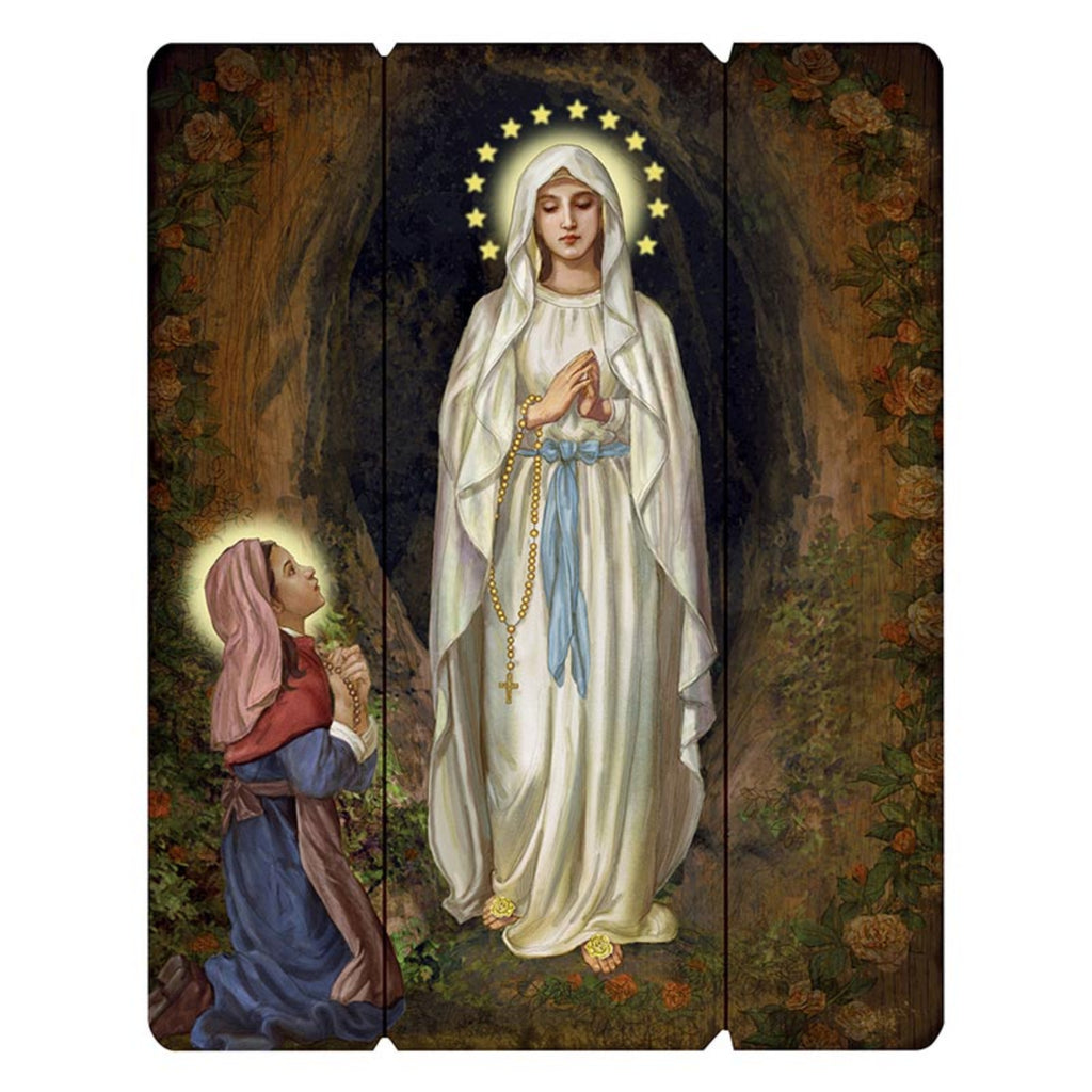 Our Lady of Lourdes Wooden Wall Plaque
