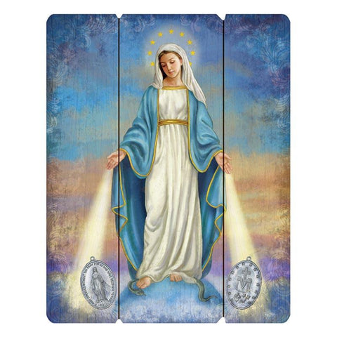 Madonna Miraculous Medals Wooden Wall Plaque