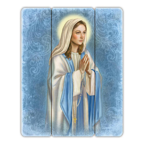 Our Lady of the Rosary Wooden Wall Plaque