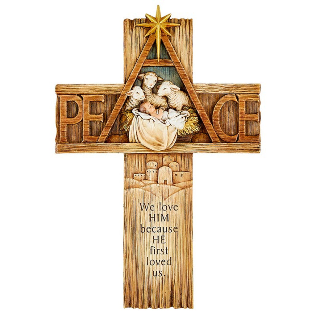 Baby Jesus with sheep Peace wall cross