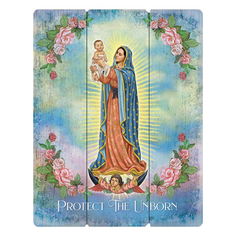Our Lady of Guadalupe Save The Unborn Wooden Wall Plaque