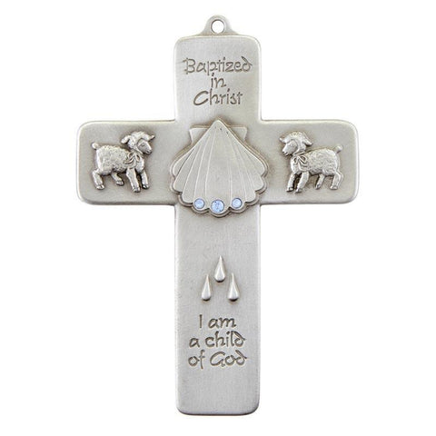 Baptized In Christ Blue Pewter Wall Cross