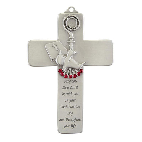 Confirmation Pewter Wall Cross with Red Jewels