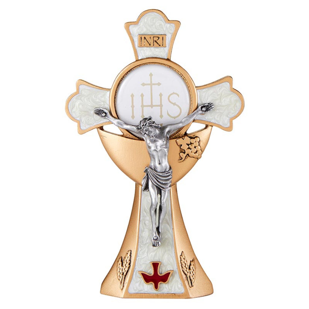 Confirmation Holy Spirit Jesus Standing Cross In Red and White Enamel 