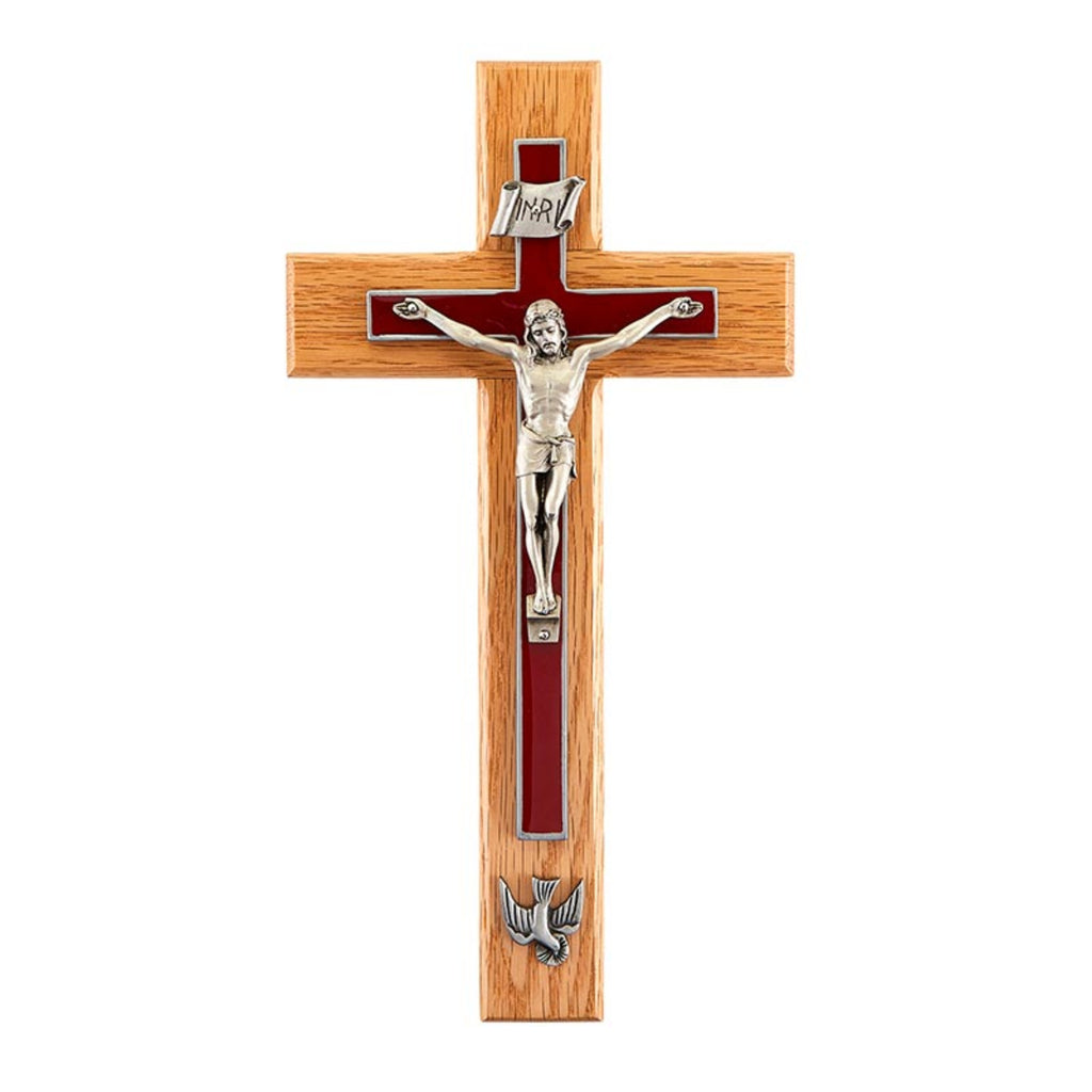 Confirmation Wall Crucifix In Oak - Red Accent
