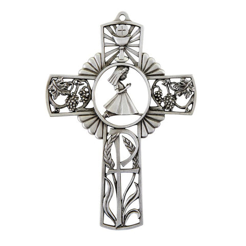 First Communion Girl Pewter Wall Cross