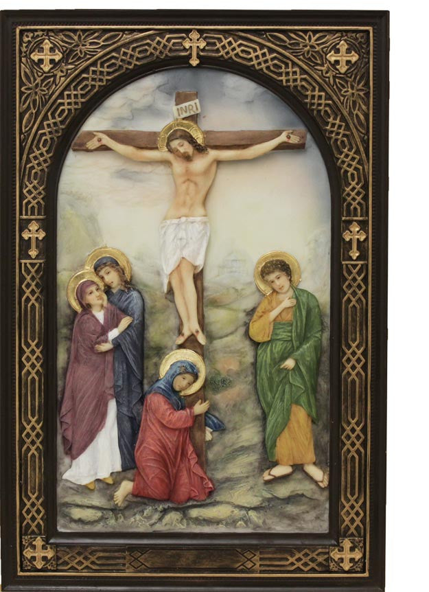 Jesus Crucifixion Icon Plaque Hand Painted In Full Color