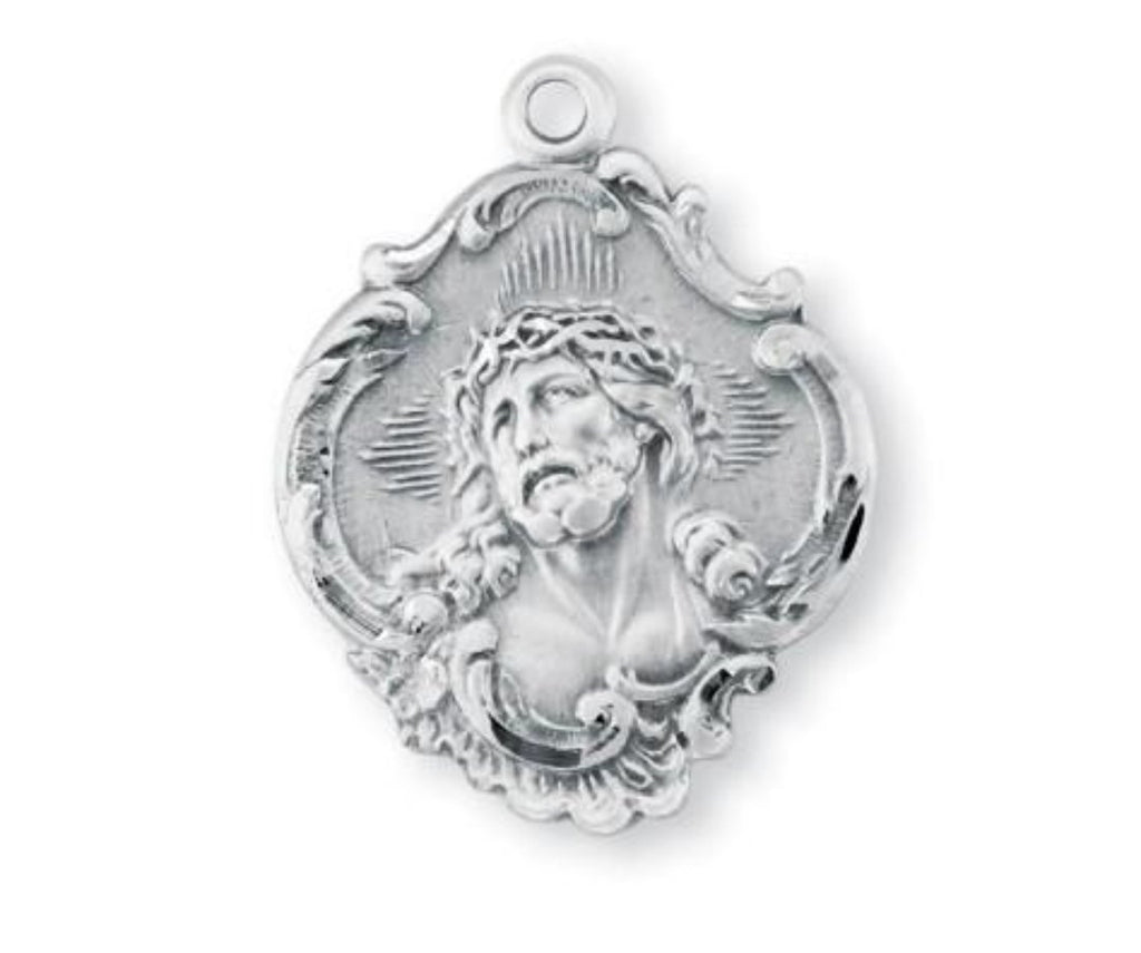 Sterling Silver Jesus With Crown Of Thorns Fancy Baroque Style Medal