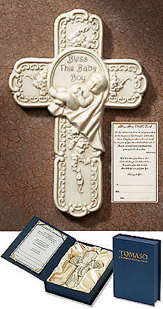 Bless This Baby Boy Tomaso Gift Cross in Box with Certificate