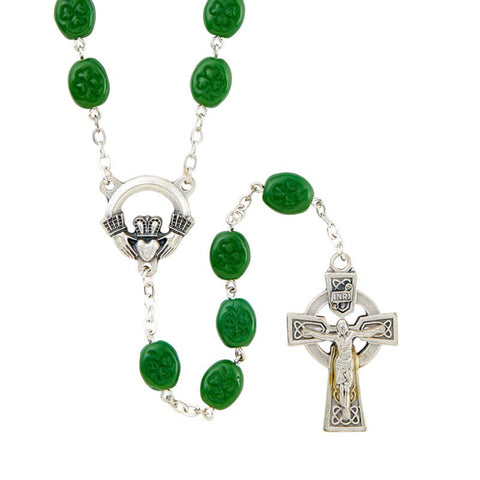 Irish Shamrock Rosary with Claddagh Centerpiece