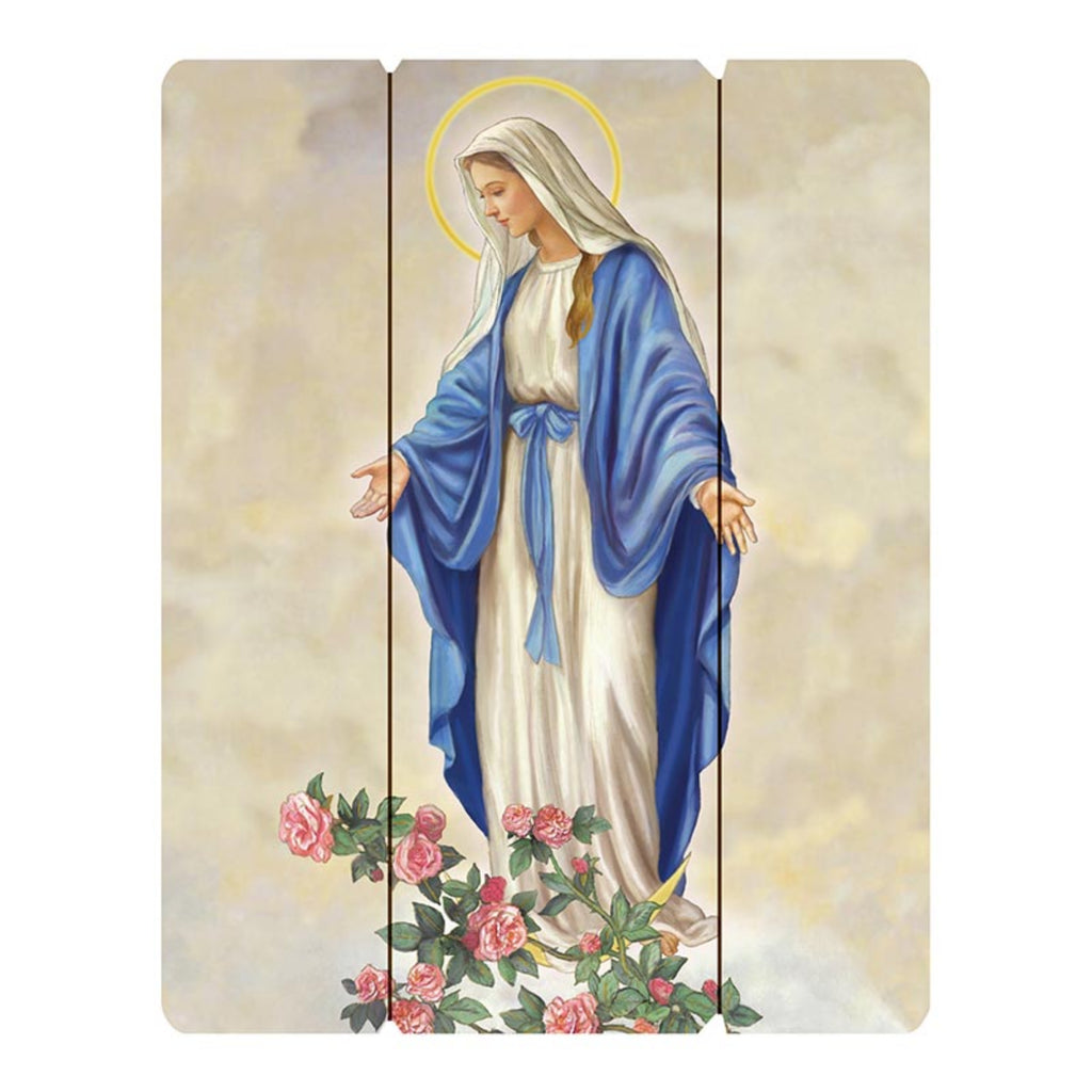 Madonna Our Lady of Grace Wooden Wall Plaque