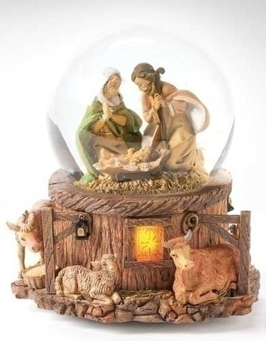 Light Up Holy Family Nativity Dome Plays Silent Night By FONTANINI