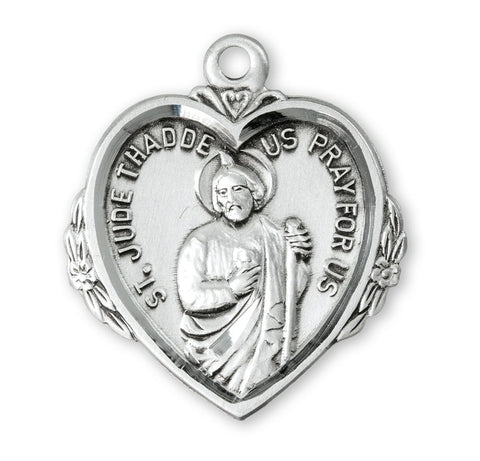 Sterling Silver Heart Shaped Saint Jude Medal On Chain