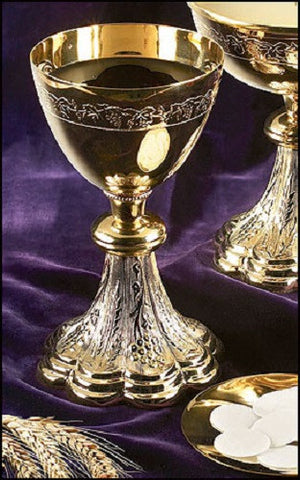 Church Chalice And Paten Communion Set With Grapes And Wheat