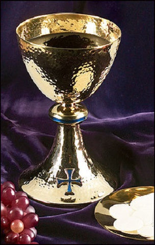 Brass Chalice With Blue Cross And Paten