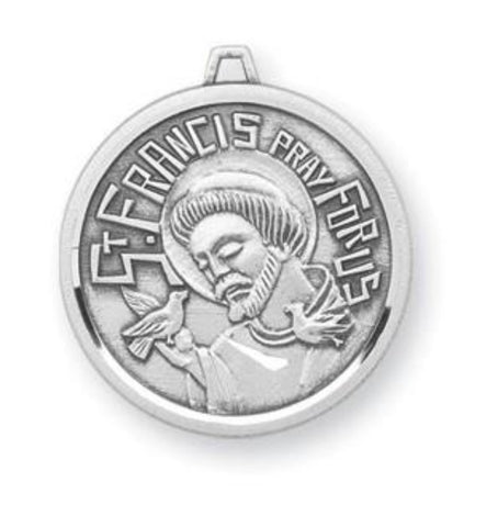 French Style Sterling Silver Saint Francis With Bird Pendant