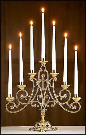 Ave Maria Large Ornate Brass Church Candelabra