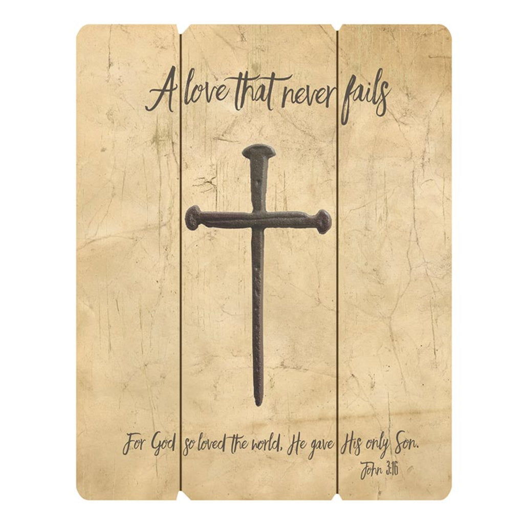 Nail cross wooden wall plaque