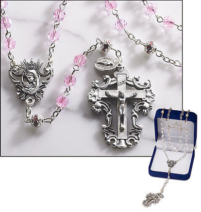 Pink Diamond Cut Crystal Rosary beautiful crucifix center  The Paola Carola Collection