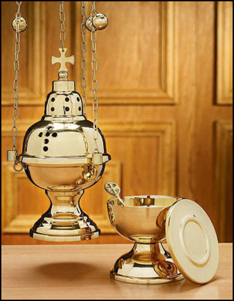 Eastern Rite Brass Censer With 12 Bells Chain And Boat Set For Church Incense