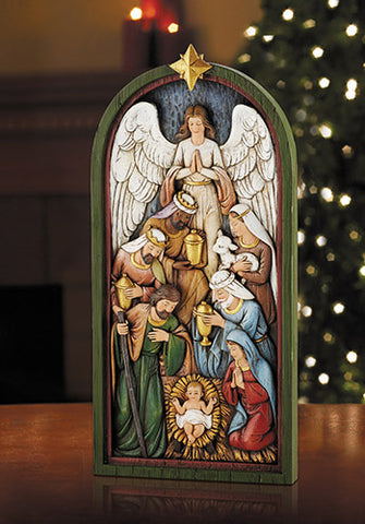 Nativity Plaque With Wisemen And Angel Christmas Decoration