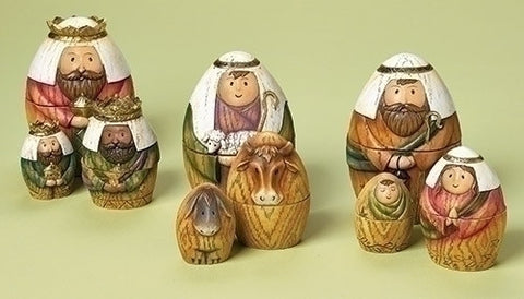 Set of 9 Stacking Nativity Nesting Dolls Christmas With Baby Jesus