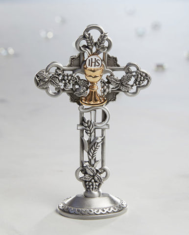 First Communion Chalice IHS Sacramental Standing Table Top  Cross
