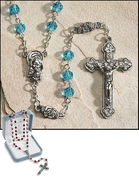 Light Blue Crystal March Birthstone Rosary