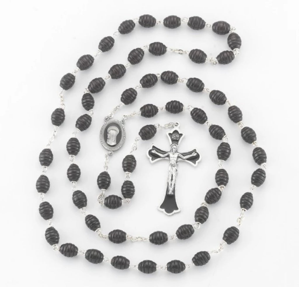 Black Wooden Rosary Madonna Centerpiece - New England Pewter Rosary