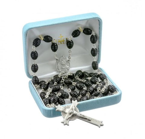 Black Wooden Rosary Miraculous Medal Sacred Heart And St. Christopher Center