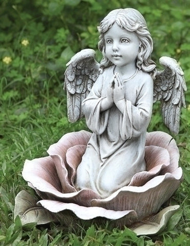 Praying Angel In A Rose Garden Statue 11" Tall Guardian Angel Memorial