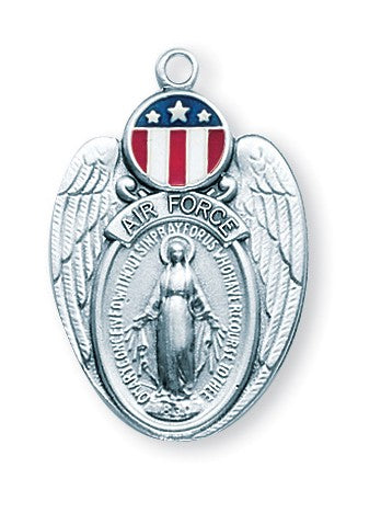 Sterling Silver Air Force Miraculous Medal With Wings On Chain