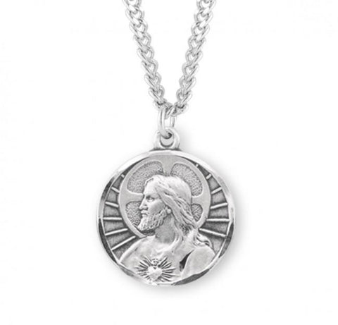 Sterling Silver Sacred Heart of Jesus Medal On Chain