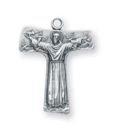 Saint Francis of Assisi Tau Sterling Silver Cross Medal On 18 Inch Chain