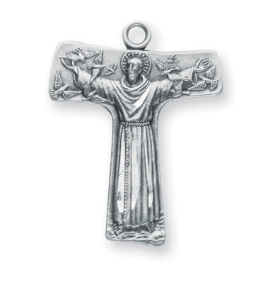 Saint Francis of Assisi Tau Sterling Silver Cross Medal On Chain