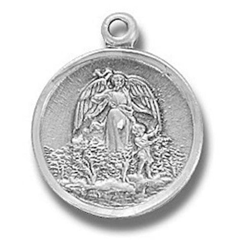 Sterling Silver Guardian Angel Round Medal with 18