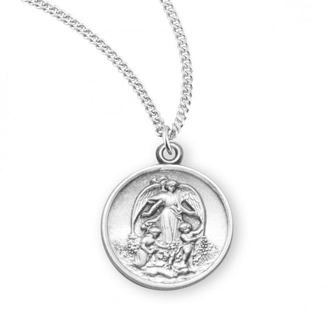 Sterling Silver Guardian Angel Medal On Chain Made in USA
