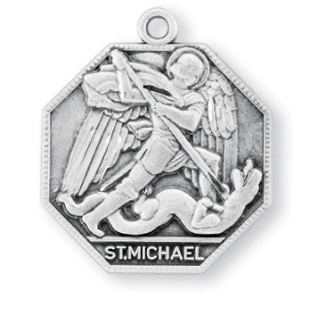 Saint Michael Octagon Sterling Silver Medal Modern Style Catholic Pendant