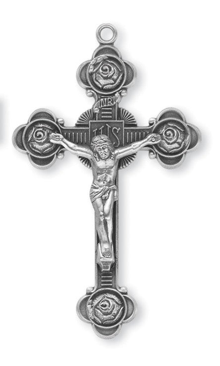 sterling silver rosebud cross on chain 2 inch