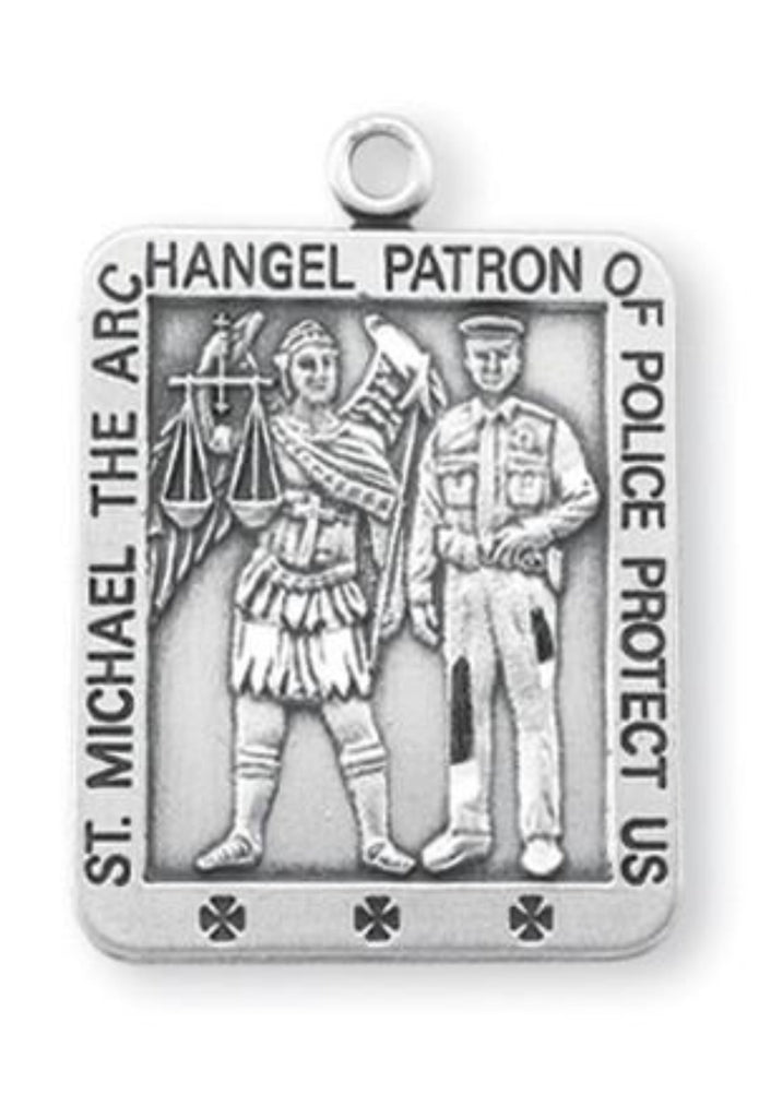 Saint Michael Square Sterling Silver Medal Special Protection Police