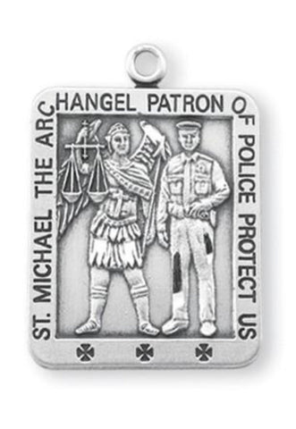 Saint Michael Square Sterling Silver Medal On Chain Special Protection Police