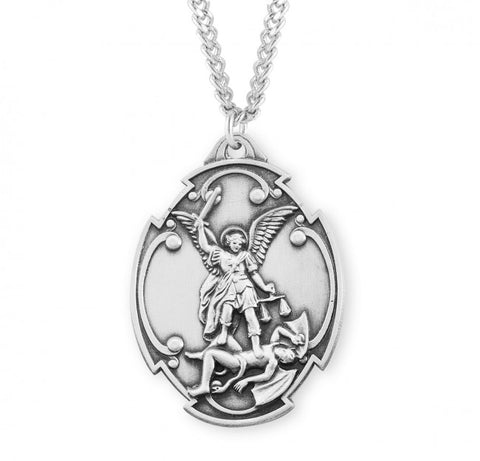 Sterling Silver Saint Michael Medal Pendant On Chain
