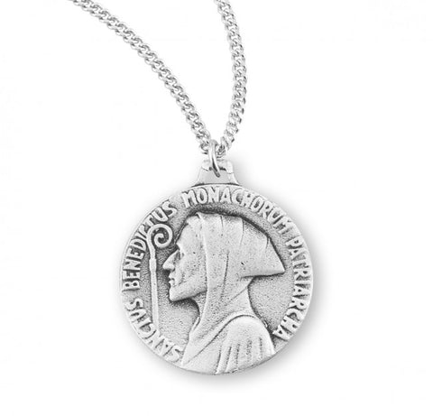 Saint Benedict Sterling Silver Medal On Chain