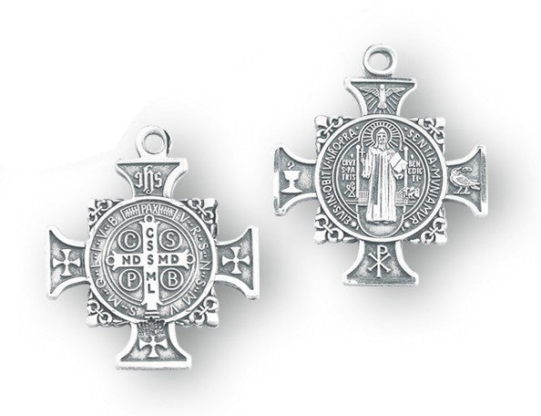 Sterling silver Saint Benedict cross medal on chain 