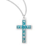 Blue enamel floral sterling silver cross on chain