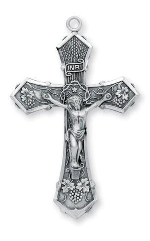 Jesus Grapes And Wheat Sterling Silver Crucifix On Chain
