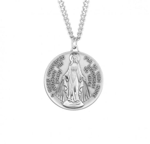 Sterling Silver Madonna Miraculous Medal On Chain