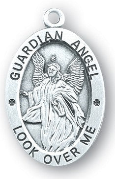 Guardian Angel Watch Over Me Oval Sterling Silver Devotion Medal On Chain