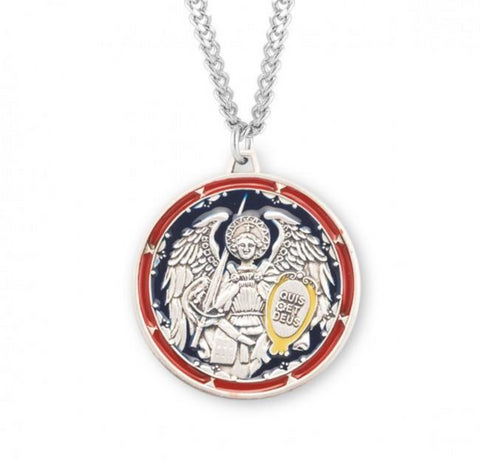 Saint Michael Sterling Silver Enameled Medal Pendant