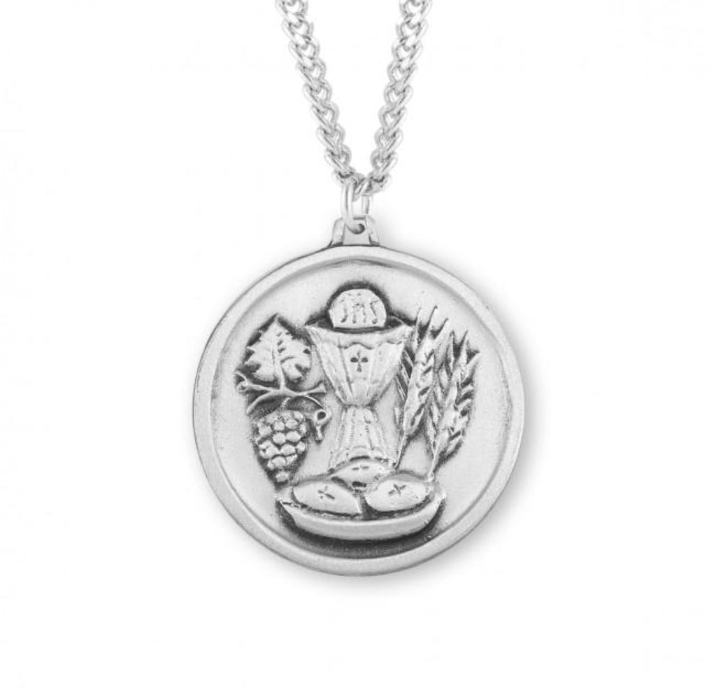 Sterling silver round communion medal on chain